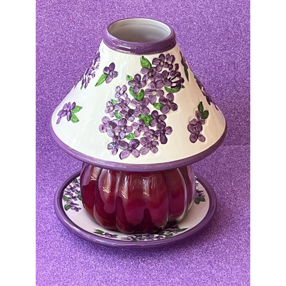 Candle Shade & Plate Violets Chelsea Home Purple Flowers Floral Ceramic